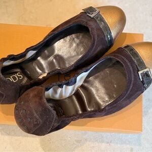 Brown and Gold Women's Tod’s Ballet Flats